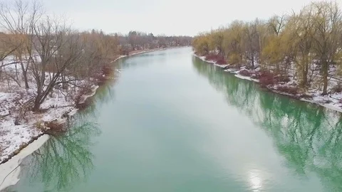 Aerial of a river in the winter Stock Footage 103515315