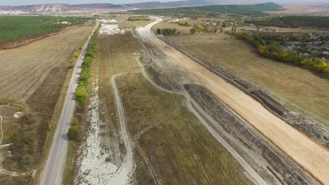 AERIAL: Road construction Stock Footage 82583344