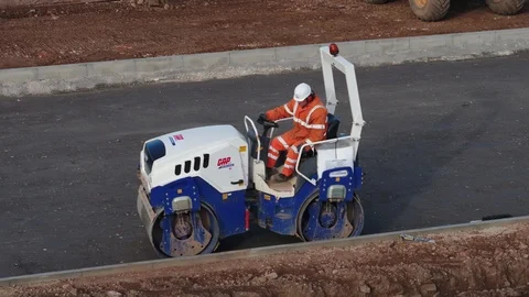 Aerial road roller Stock Footage 123789847