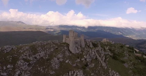 Aerial, Rocca Calascio, an ancient mountaintop fortress in Abruzzo, Italy, 4K Stock Footage 81134832
