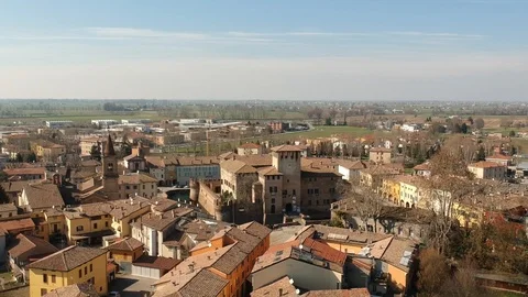 Aerial Rocca Sanvitale, Castle Pull out - Fontanellato, Italy Stock Footage 119843429