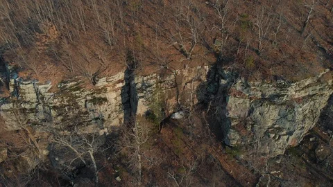 Aerial of Rock Bluff Cliffs in Forest Stock Footage 121989052