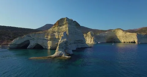 Aerial Rock Spires Kleftiko Milos Greece Beach Stock Footage