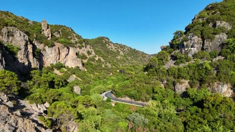 Aerial Rocky Gorge Cliffs Mountain Road Benahavis Spain 動画素材 339074122