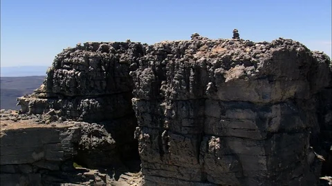 Aerial of rocky structures on the mountain, Cederberg Wilderness Area Stock Footage 109448075
