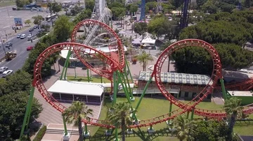 Aerial Roller coaster loop Stock Footage 86005543