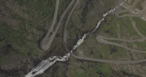 Aerial of the Romsdal valley river Stock Footage 87736152