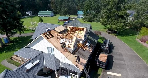 Aerial roofing services with drone Stock Footage 108772377