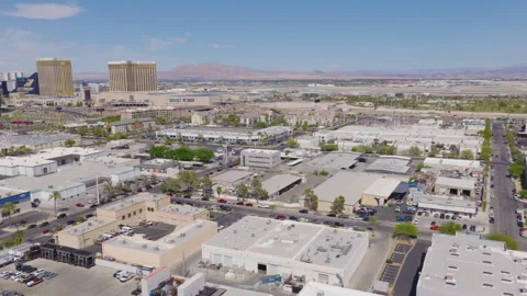 Aerial Rotating Drone View of Las Vegas Strip Skyline and Industrial District Stock-Footage 333667510
