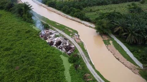 Aerial rotating rubbish garbage dump Stock Footage 225048705