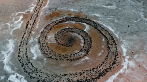 Aerial rotating shot of Spiral Jetty Stock Footage