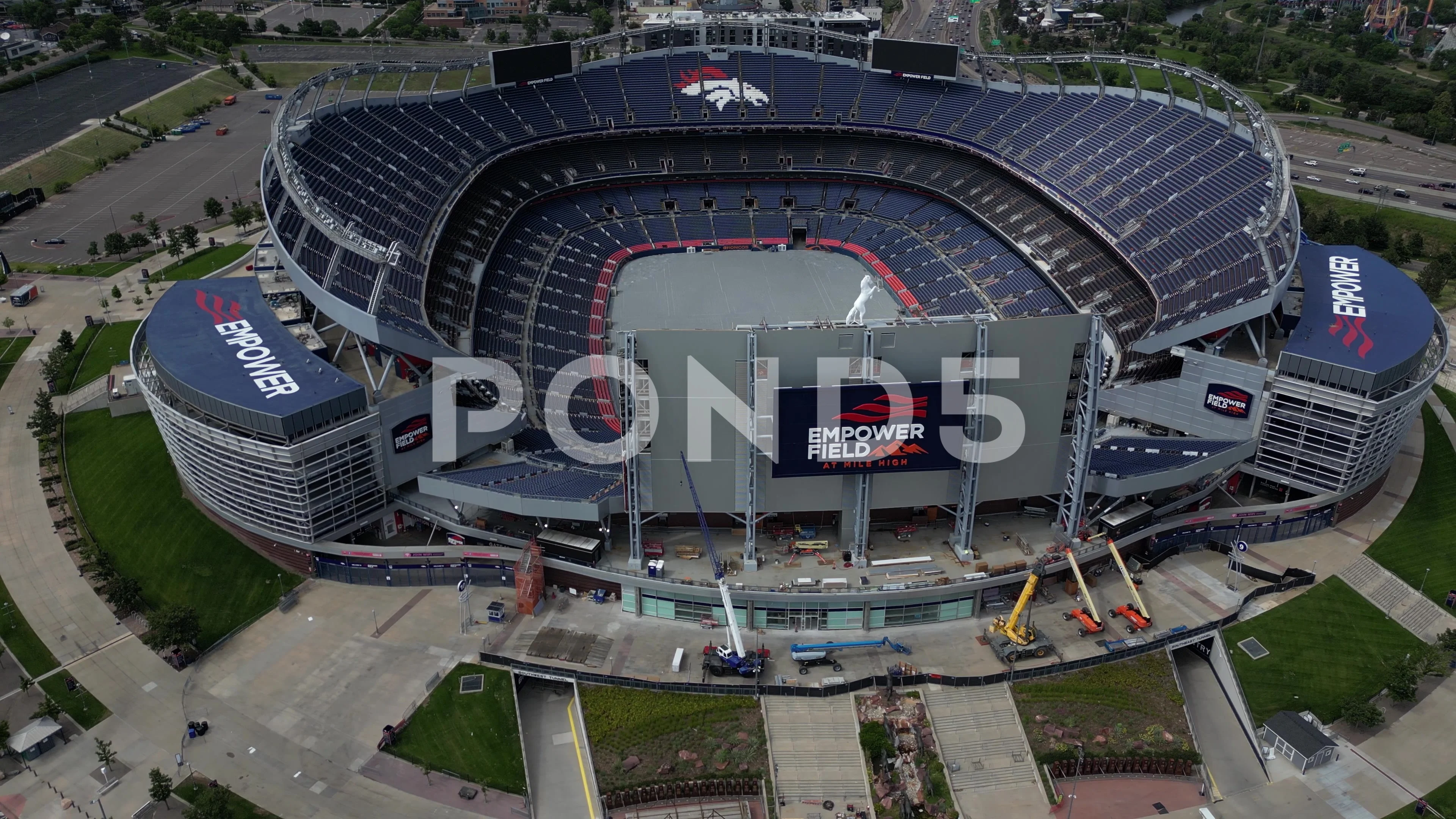 Broncos Horse Empower Field at Mile High Stadium Snow Aerial 