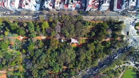 Aerial rotating top down view of the carlos thays botanical garden in buenos Stock Footage 339376239