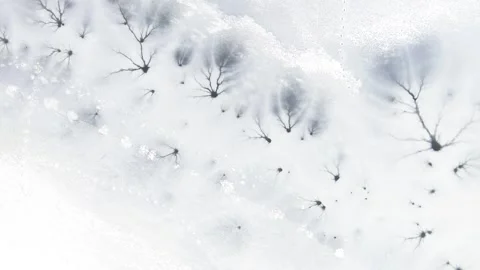 Aerial rotating top-down winter view of frozen lake, ice texture with cracks. 스톡 동영상 258864551