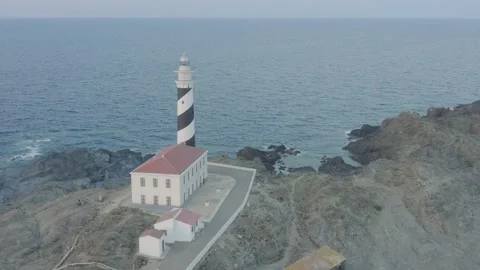 Aerial Rotating View Of Lighthouse In Menorca Island Stock Footage 136559697