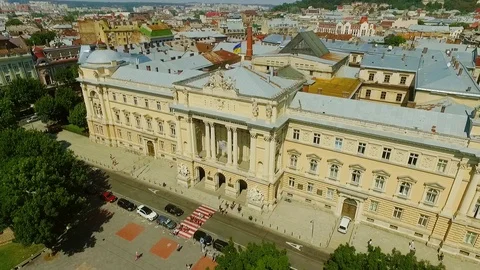Aerial rotation view of classical baroque designed building exterior, nowadays Video stock 105270749