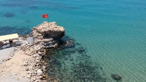 Aerial round view of a beautiful beach at Turkey Stock Footage 113290352