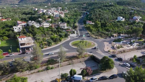 Aerial Roundabout and Road Network in Greece Stock Footage 337449360