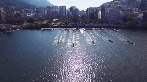Aerial of rowers training for Olympics in Rio Video stock 62890553