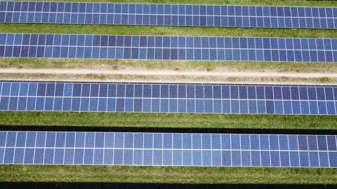 Aerial Rows of Solar Panels at a Uk Solar Farm Green Renewable Energy Stock Footage 188511355