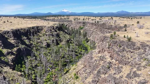Aerial of a Rugged Canyon Eroded Into the Central Oregon Plateau Stock Footage 340466356