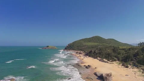 Aerial Rugged Coastal Cliffs Turquoise Sea Tan Phuong Headland Binh Dinh Stock Footage 333682029