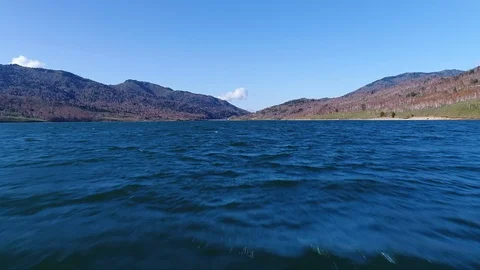 Aerial - Run at the highest speed in the water surface. Stock Footage 97359447