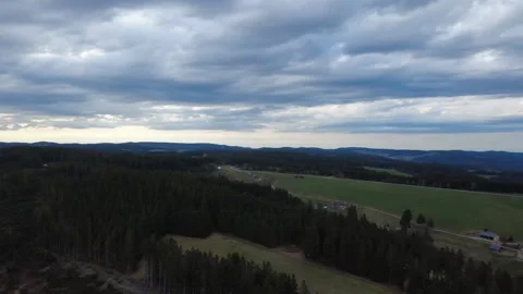 Aerial rural landscape panorama fields hills countryside scenic view Stock Footage 332853669