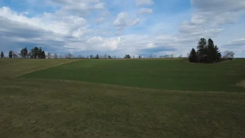 Aerial rural landscape spring fields forest horizon countryside Germany Stock Footage 332372549
