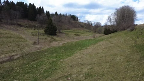Aerial rural landscape spring fields forest horizon countryside Germany Stock Footage 332372585