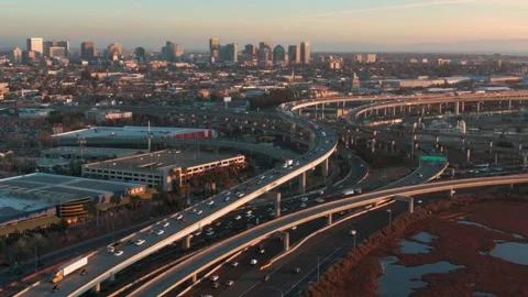 Aerial: Rush hour freeway traffic. Oakland, California, USA Stock Footage 161095671
