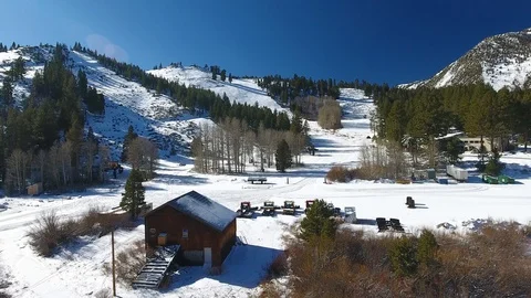 Aerial of Rustic Ski Hill in Winter (4k) Stock Footage 87641506
