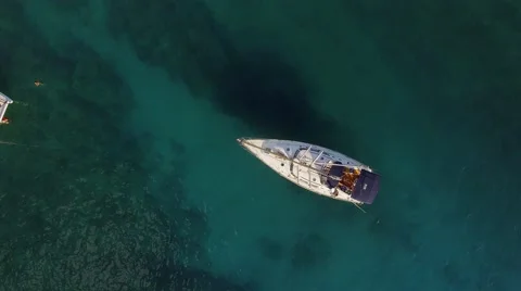 Aerial Sailing boat on the shore of Hawaii Stock Footage 59114994