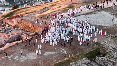 Aerial Samaritan Community Gathering During Passover Mount Gerizim Stock Footage 334882198