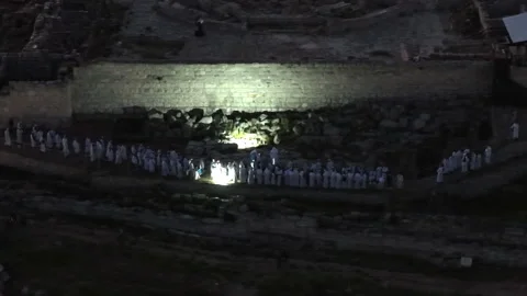 Aerial Samaritan Passover Ceremony Mount Gerizim Israel Celebration Stock Footage 334876813