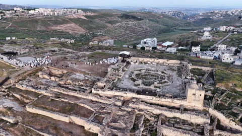 Aerial Samaritan Passover Site On Mount Gerizim Israel Stock Footage 334881401