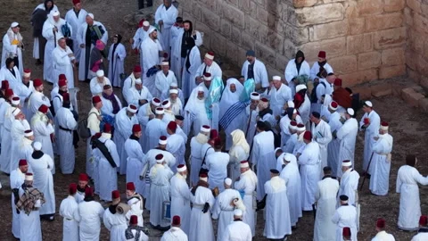 Aerial Samaritan Priests During Passover Ceremony Mount Gerizim Stock Footage 334881158