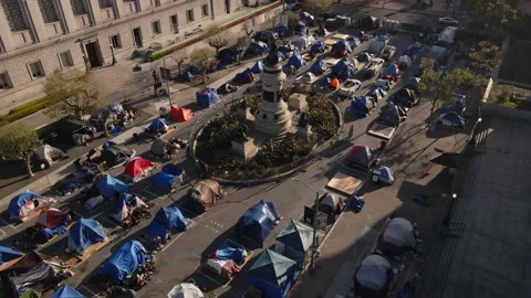 Aerial San Francisco City Hall Homeless Stock Footage