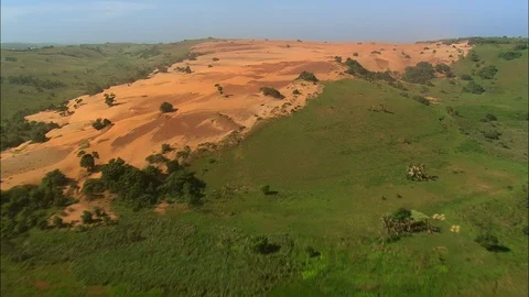 Aerial of sand dune, Fast Flight Over Red Sand Stock Footage 109440422