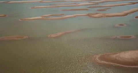 Aerial of Sandbars in Amazon River forward moving shot Video stock 95412051