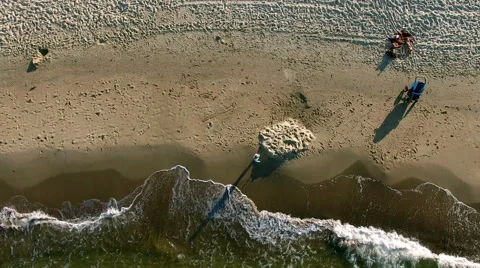 Aerial sandy beach waves and sea coastline Stock Footage 67972684