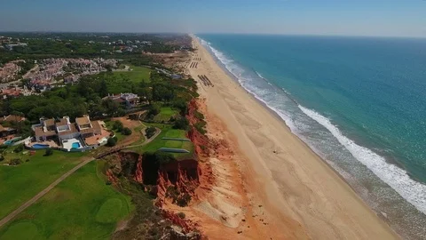 Aerial. Sandy beaches golf courses Vale de Lobo. Portugal Stock Footage 71189940