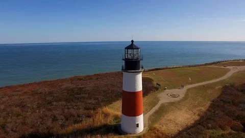 Aerial of Sankaty Lighthouse During Fall, Nantucket. Stock Footage 87999657