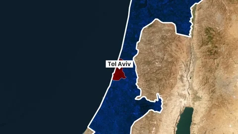 Aerial satellite view animation of Tel Aviv coastal region moving Stock Footage 342611284