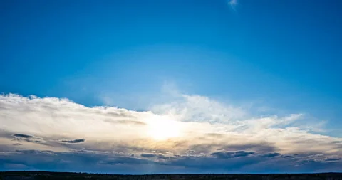 Aerial scene of high panoramic view at sunset. Beautiful clouds blue sky, sun Stock Footage 131519491