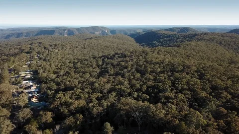 Aerial scene passing over Bowen Mountain towards the Grose River Valley Stock Footage 114061653