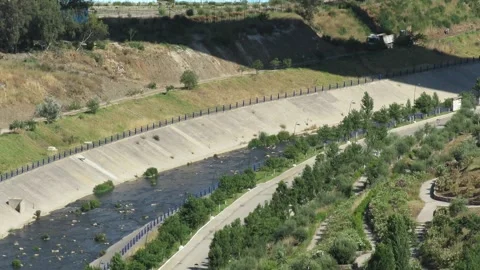 Aerial Scene View, Park, River, Construction Stock Footage 155964541
