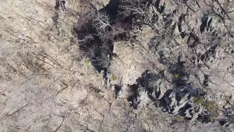 Aerial scenic fly over cliffs in Nyack hilly nature outdoors background Stock Footage 158170439