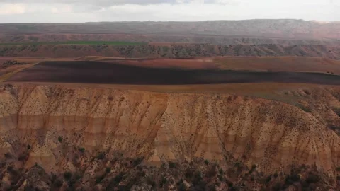 Aerial scenic view dramatic landscape of unique geological formations in VAsh Stock Footage 148496948