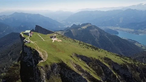 Aerial of Schafberg summit, Upper Austria Stock Footage 91994548